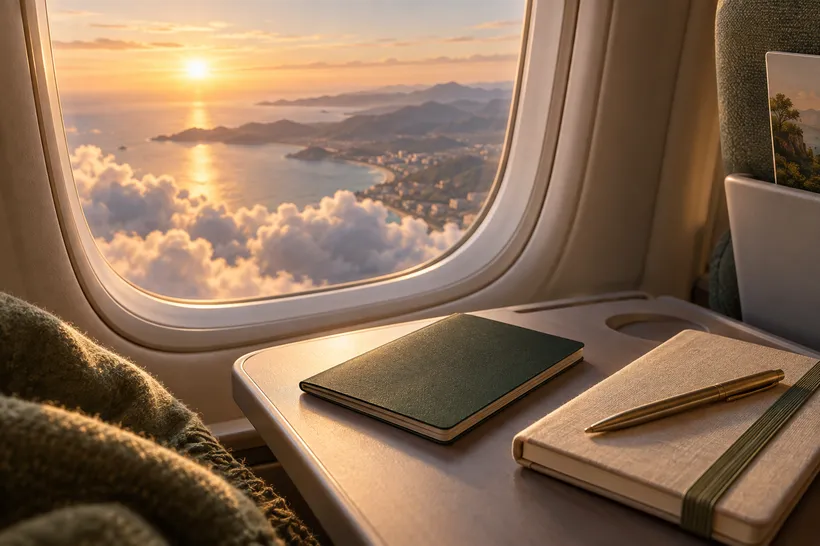 飛機窗外的夕陽與雲海(示意圖)